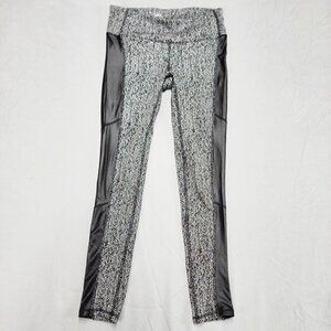 MPG Sport Womens S Black Heathered Athletic Leggings Faux Leather Panels